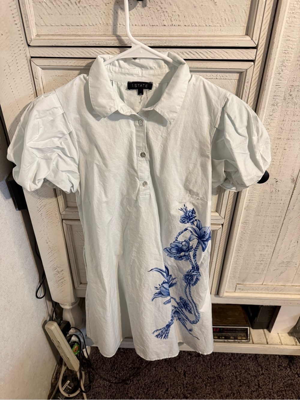 STATE White Polo Dress with Blue Floral Side Print